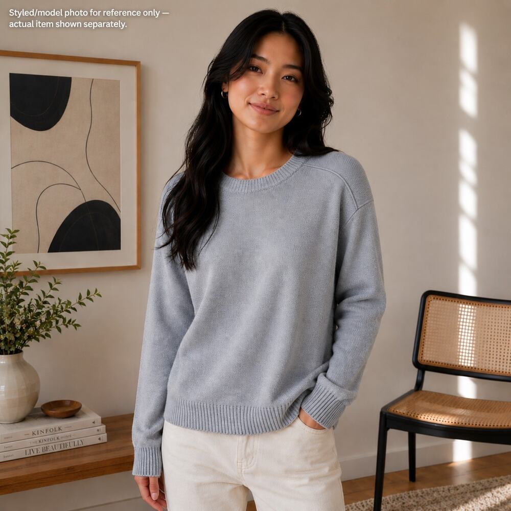 Nap Cashmere Knit Pullover Sweater Gray Crew Neck Long Sleeve Women's M